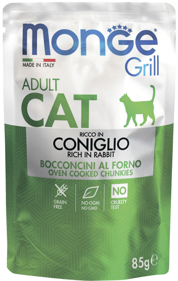 Влажный корм для кошек Monge Grill Adult Cat Итальянский кролик 85г (упаковка 28 шт.)