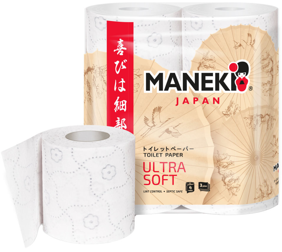 Бумага туалетная Maneki Kabi 4 рулона 3 слоя