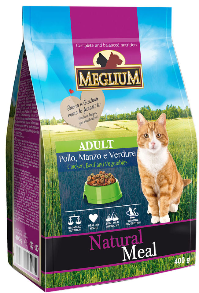 Сухой корм для кошек Meglium Adult Говядина Курица Овощи 400г