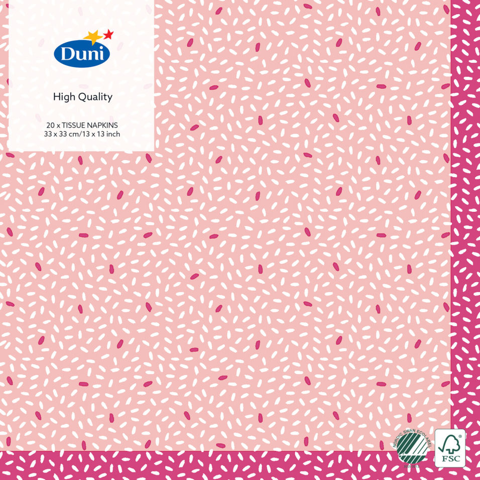 Салфетки бумажные Duni Rice Pink 3 слоя 33*33см 20шт