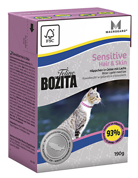 Влажный корм для кошек Bozita Sensitive Hair&Skin кусочки в желе с лососем 190г (упаковка 16 шт.)