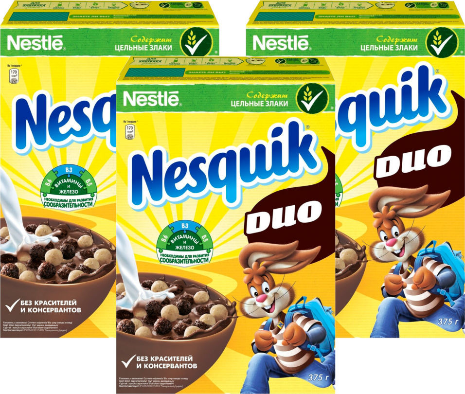 Готовый завтрак Nesquik DUO Шоколадный 375г (упаковка 3 шт.)