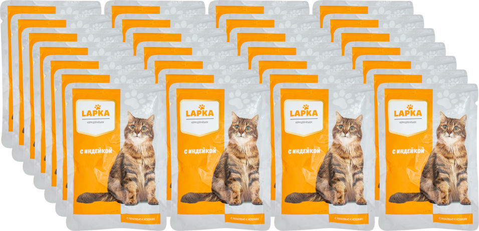 Влажный корм для кошек Lapka с индейкой в соусе 85г (упаковка 28 шт.)