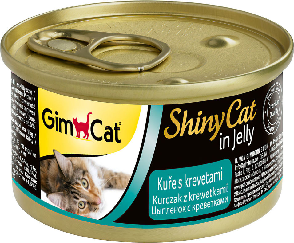 Влажный корм для кошек GimCat ShinyCat из цыпленка с креветками 70г (упаковка 12 шт.)