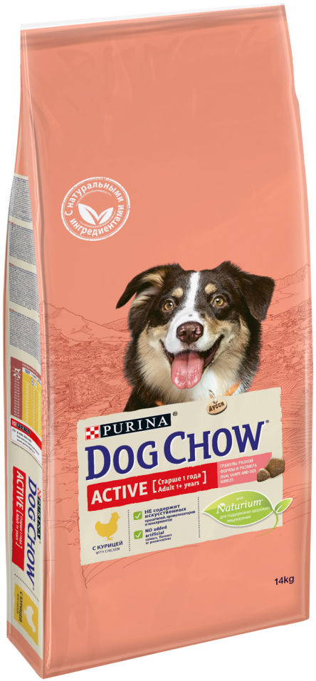 Сухой корм для собак Dog Chow Adult 1+ Active с курицей 14кг