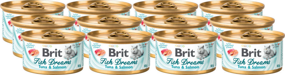 Влажный корм для кошек Brit тунец и лосось 80г (упаковка 48 шт.)