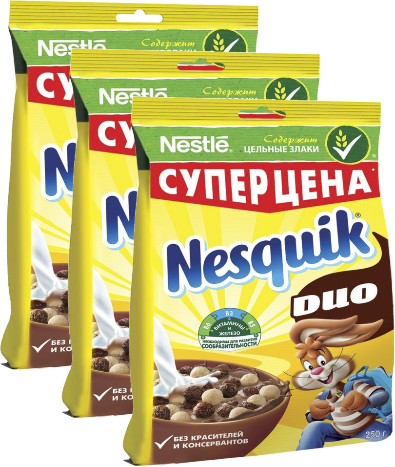Готовый завтрак Nesquik DUO Шоколадный 250г (упаковка 3 шт.)