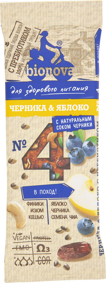 Батончик фруктово-ореховый Bionova Черника и яблоко 35г