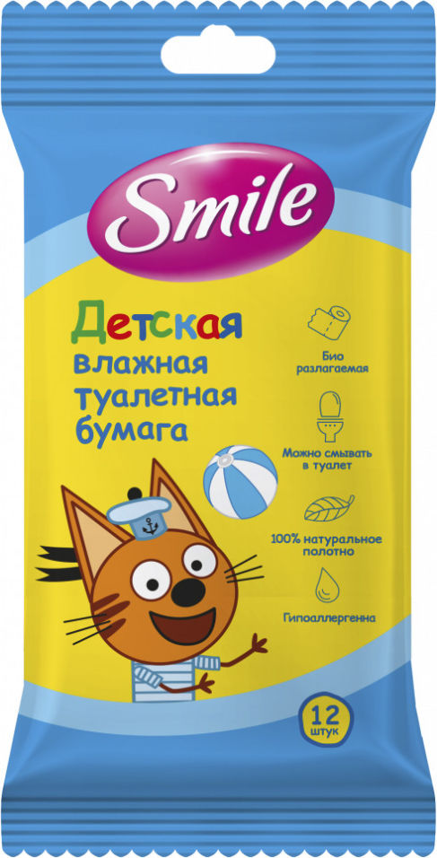 Туалетная бумага Smile Три кота Детская влажная 12шт