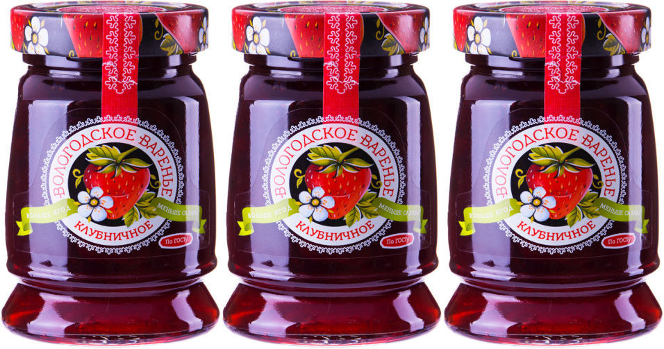 Варенье Вологодское Домашнее Клубничное 370г (упаковка 3 шт.)