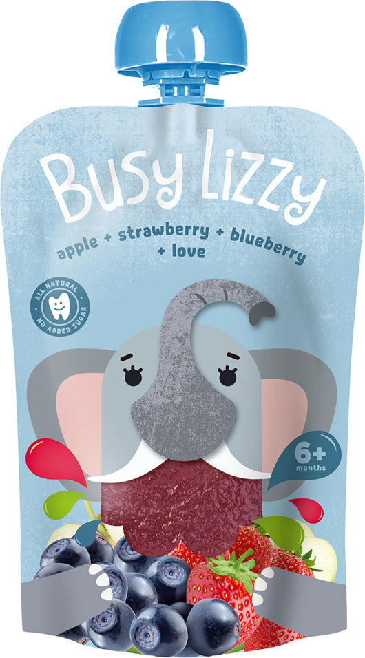 Пюре Busy Lizzy Яблоко Клубника Черника с 6 месяцев 100г