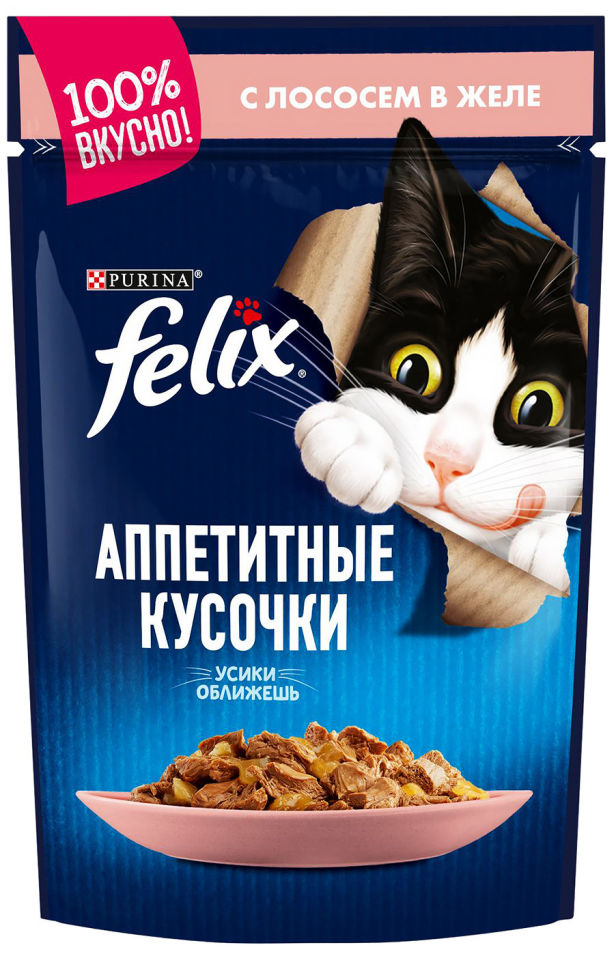 Корм для кошек Felix Аппетитные кусочки с лососем в желе 85г Корм для кошек Felix Аппетитные кусочки с лососем в желе 85г