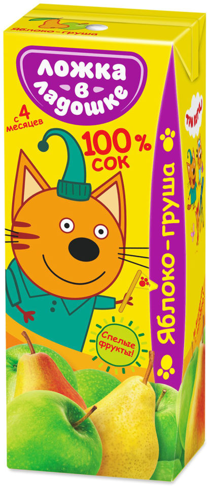 Сок Ложка в ладошке Три кота Яблоко и Груша 200мл