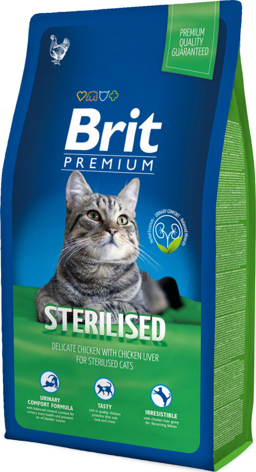 Сухой корм для стерилизованных кошек Brit Premium с курицей и печенью 8кг Сухой корм для стерилизованных кошек Brit Premium с курицей и печенью 8кг