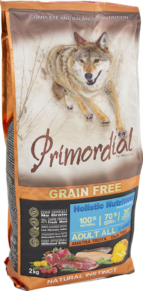 Сухой корм для собак Primordial Форель и Утка 2кг Сухой корм для собак Primordial Форель и Утка 2кг