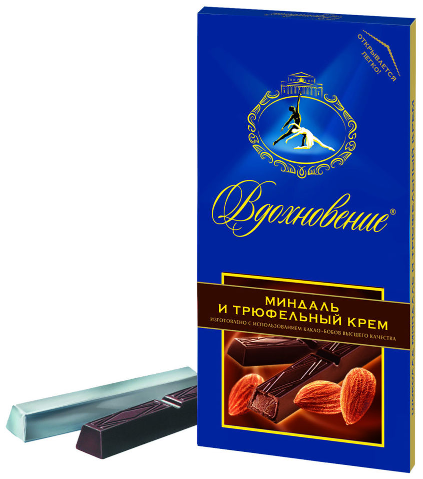 Шоколад Вдохновение Горький с трюфельным кремом и миндалем 100г