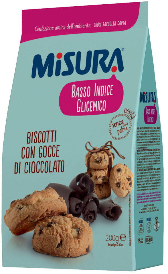 Печенье Misura Basso indglic glicemico с кусочками шоколада 200г