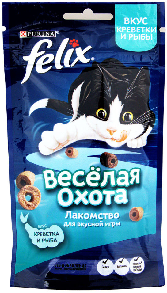 Хрустящее лакомство для кошек Felix креветка и рыба 50г Хрустящее лакомство для кошек Felix креветка и рыба 50г