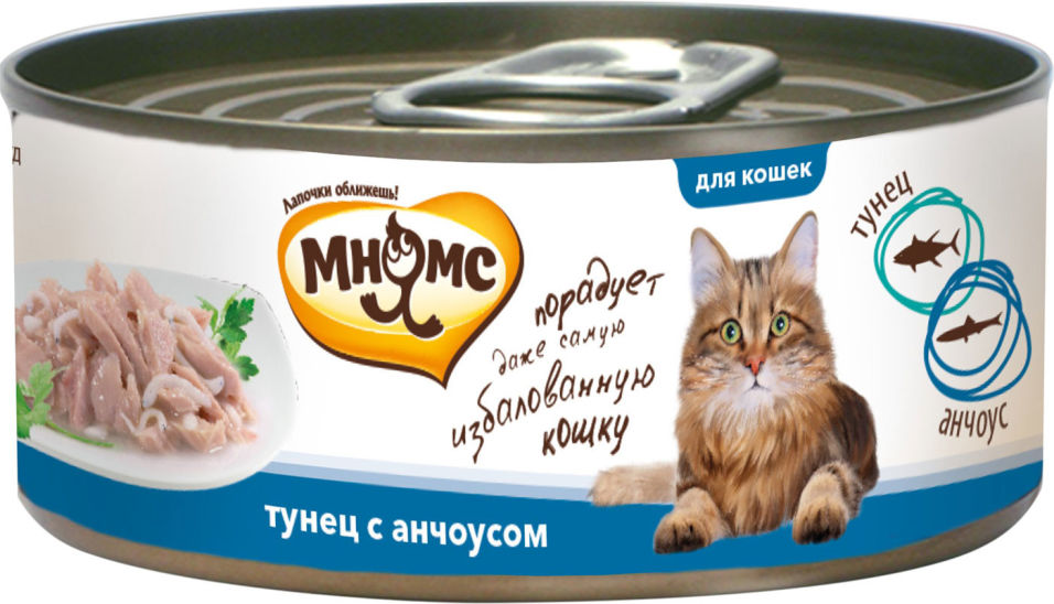 Корм для кошек Мнямс Тунец с анчоусами в нежном желе 70г Корм для кошек Мнямс Тунец с анчоусами в нежном желе 70г