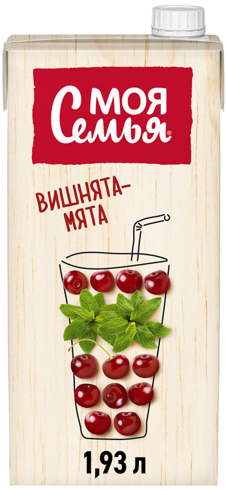 Напиток сокосодержащий Моя Семья Яблоко Черная рябина Вишня и экстракт мяты 1.93л