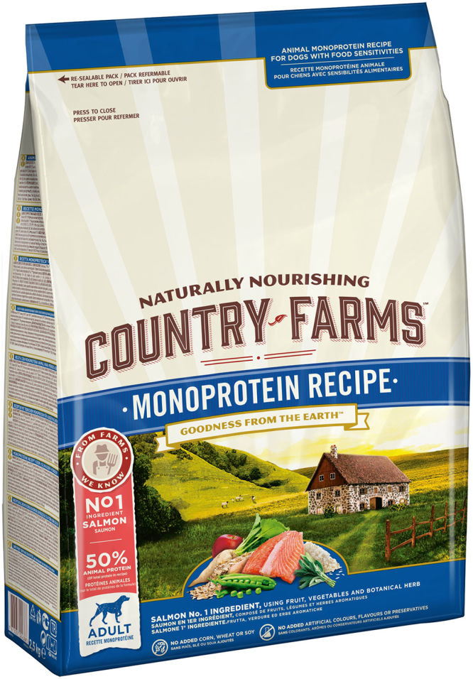 Сухой корм для собак Country Farms Monoprotein Recipe с лососем 2.5кг Сухой корм для собак Country Farms Monoprotein Recipe с лососем 2.5кг