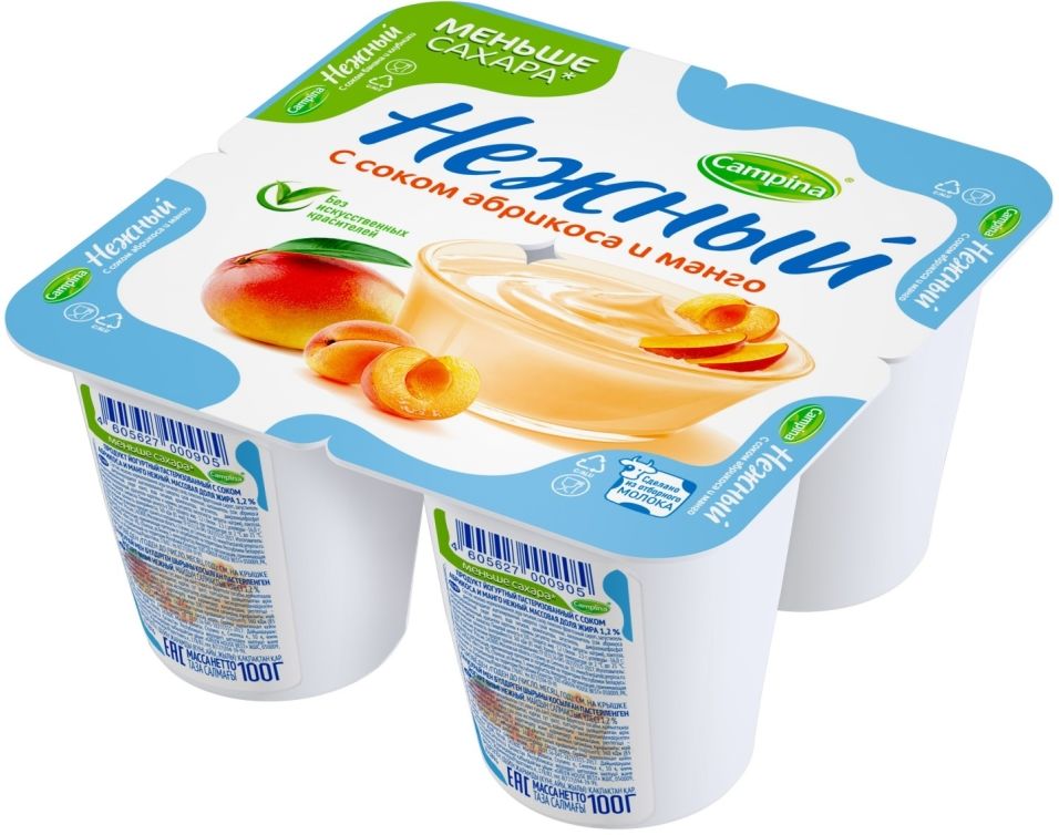 Продукт йогуртный Campina Нежный с соком абрикоса и манго 1.2% 100г
