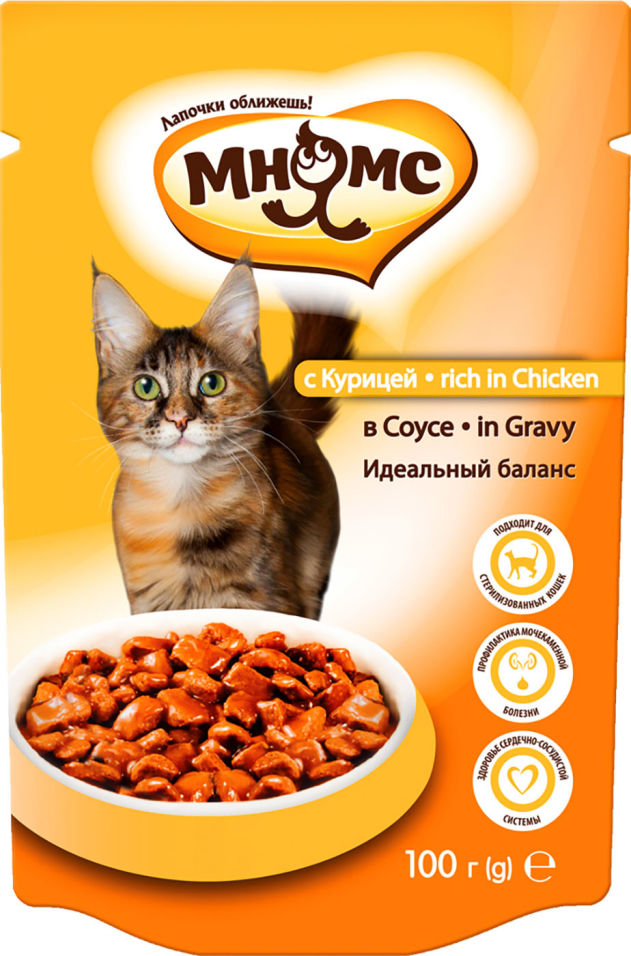 Корм для кошек Мнямс Идеальный баланс с курицей в соусе 100г Корм для кошек Мнямс Идеальный баланс с курицей в соусе 100г
