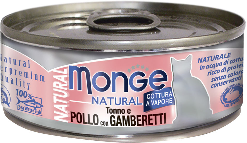 Корм для кошек Monge Cat Natural Тунец с курицей и креветками 80г Корм для кошек Monge Cat Natural Тунец с курицей и креветками 80г