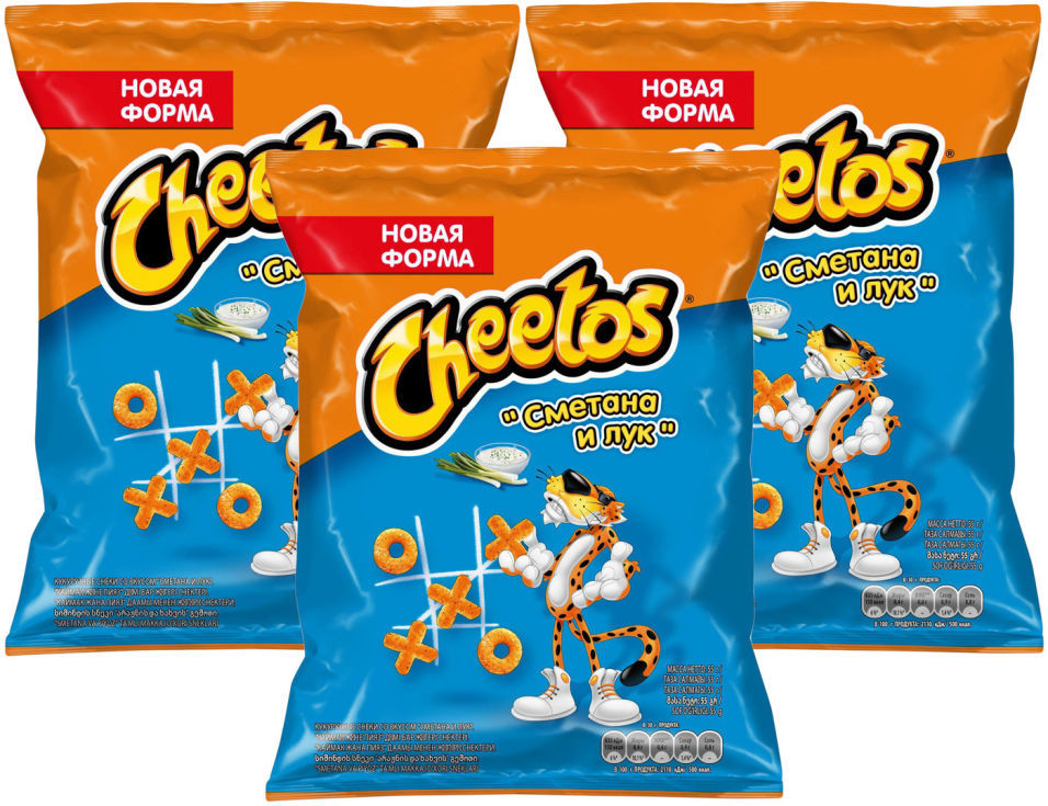 Снеки кукурузные Cheetos Сметана и лук 55г (упаковка 6 шт.)