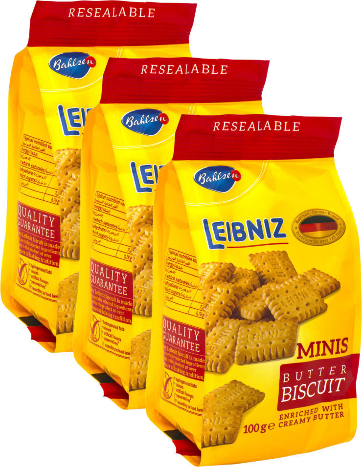 Печенье Leibniz Minis Butter сливочное 100г (упаковка 3 шт.)