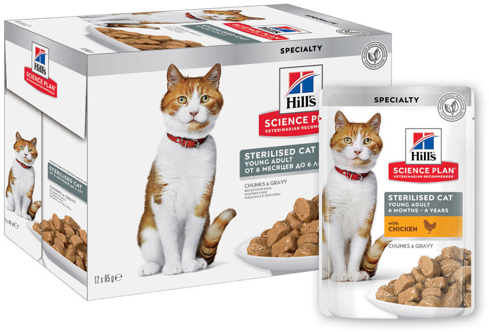 Влажный корм для стерилизованных кошек и кастрированных котов Hills Science Plan Sterilised Cat с курицей 85г (упаковка 12 шт.)