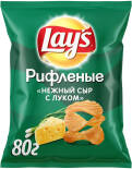 Чипсы Lays Рифленые Нежный сыр с луком 80г Чипсы Lays Рифленые Нежный сыр с луком 80г