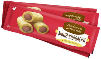 Мини-колбаски Деревенские лакомства с пюре из говядины 4шт*10г