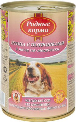 Корм для собак Родные корма Птица с потрошками в желе по-московски 410г