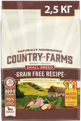 Сухой корм для собак мелких пород Country Farms Grain Free Reсipe с индейкой 2.5кг