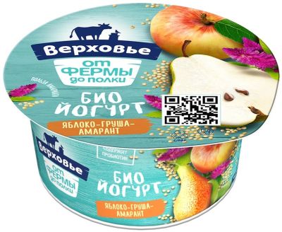 Биойогурт Верховье Яблоко-Груша-Амарант 2.9% 150г