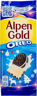 Шоколад Alpen Gold Молочный белый ваниль и печенье Oreo 95г